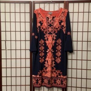 Embroidered Navy & Coral Boho Shift Dress